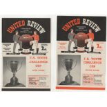 Manchester United home programmes (2) from the FA Youth Cup in seasons 1957/58 v Doncaster Rovers