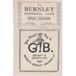 Programme Burnley v Bury October 27th 1934. Ex Bound Volume. No writing. Generally good