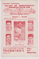 Hearts v Chelsea (Friendly). 4 Page programme 27th April 1949. A little bit frayed at top of front