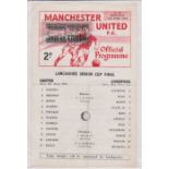 Single Sheet programme Manchester United v Liverpool Lancashire Senior Cup Final 16th April 1969.