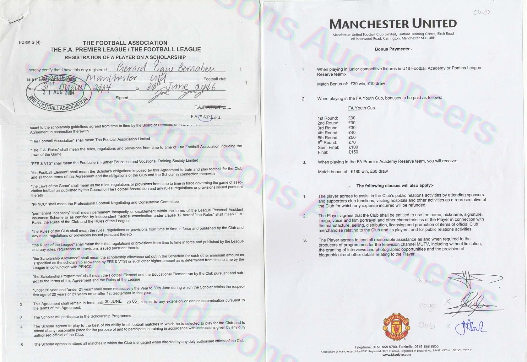 An original of Gerard Pique's signing on contract for 5 years signed by both parties for - Image 2 of 2