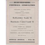 Programme Bedfordshire XI v Manchester United at Kenilworth Road, Luton. Challenge Cup Final for the