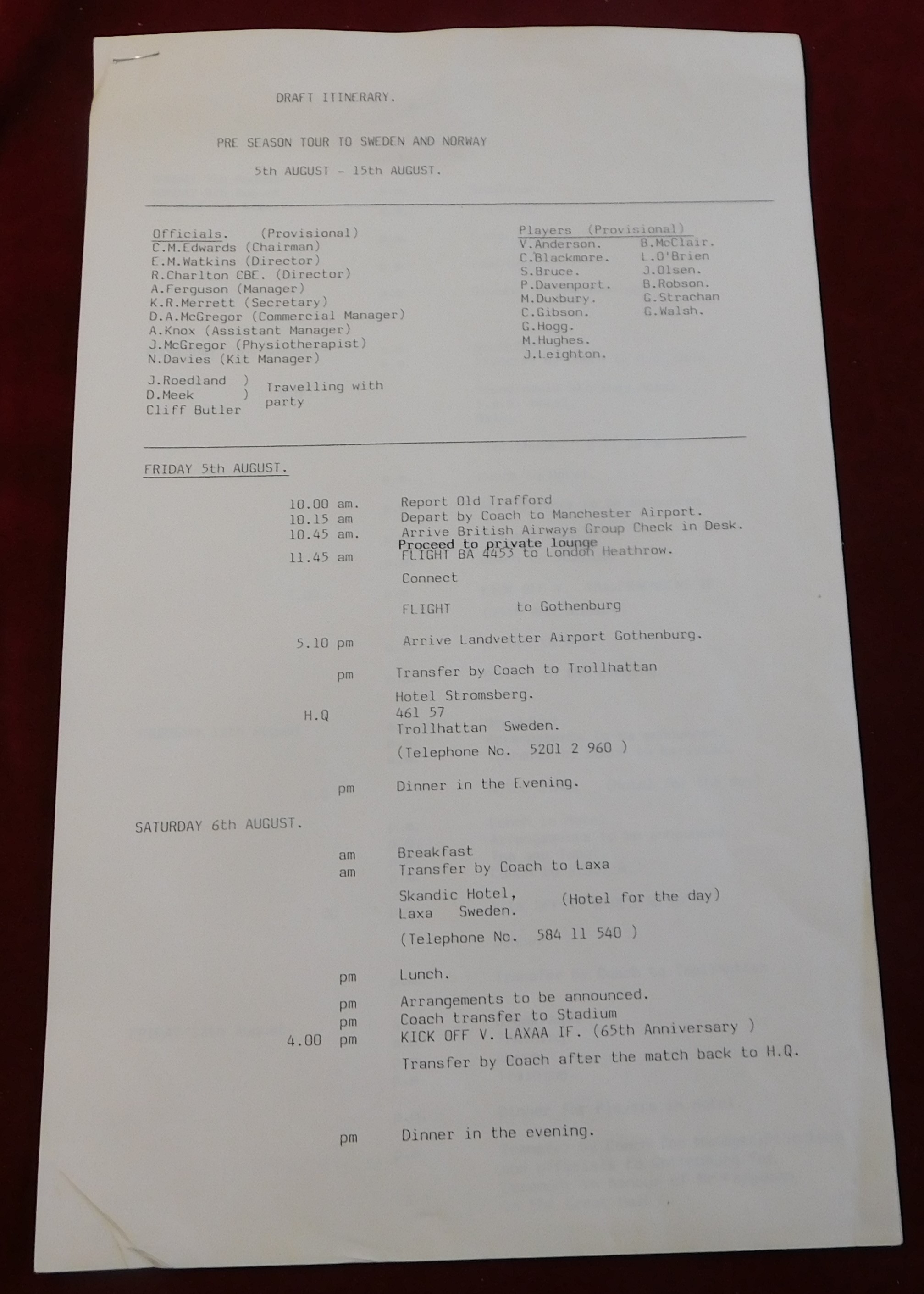 Typed itineraries and programme of arrangements for Directors of Manchester United for overseas - Image 3 of 3
