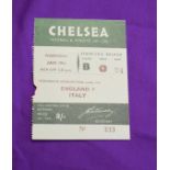 Ticket England Under 23 v Italy Under 23 at Stamford Bridge Chelsea 19th January 1955. Duncan