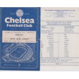 Chelsea v West Ham United match programmes both at Stamford Bridge in the London Challenge Cup