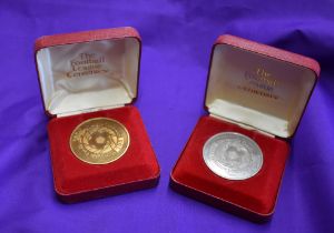 Football League Centenary Mercantile Credit medals 1888-1988 one in gold colour and one in silver.