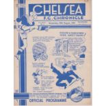 Programme Chelsea v Manchester United 30th August 1939. Comes from the 3 game season. Lacks