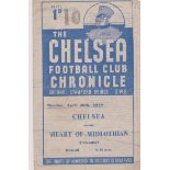 Chelsea v Hearts (Friendly). 4 Page programme 26th April 1948. Some staining at front cover with