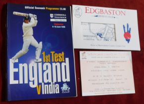 1st Test England v India 60 10 June 1996 programme with match ticket inside, and signed