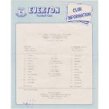 Rare single sheet programme Everton v Manchester United FA Youth Cup 5th Round 24th February 1981.