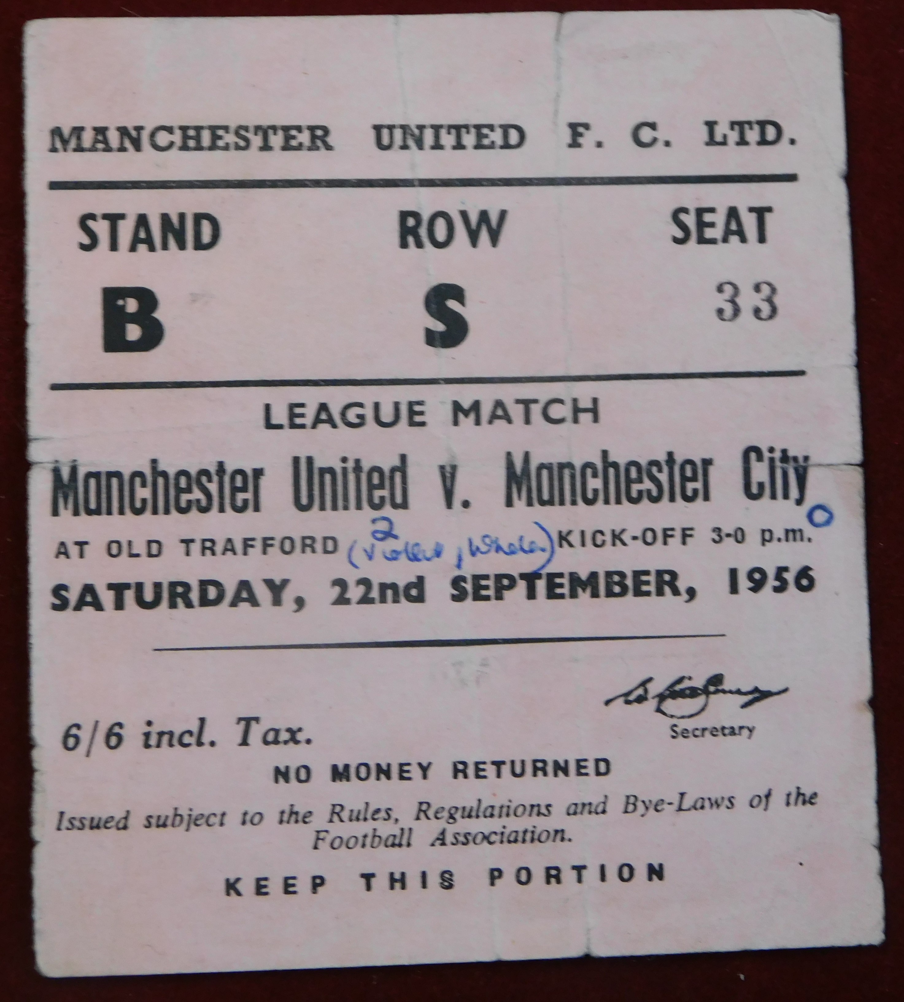 Manchester United home tickets from the 1956/57 season v Manchester City (League), (scorers, folds), - Image 2 of 4