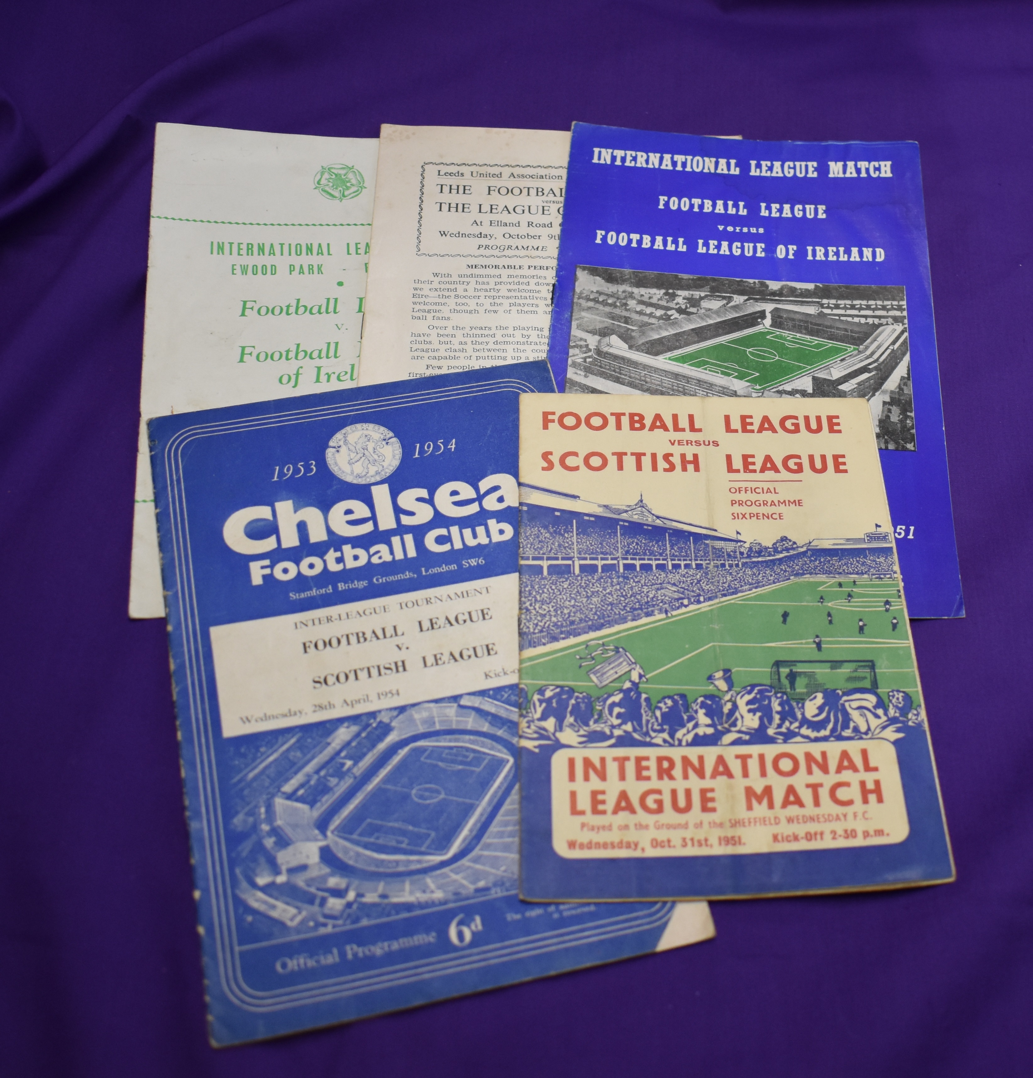 A collection of 5 International Football League match programmes - Football League v Scottish League