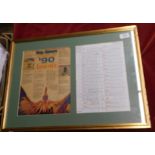 A magnificent 58cms x 41cms frame of a newspaper cutting from the 1990 World Cup titled "Roy of