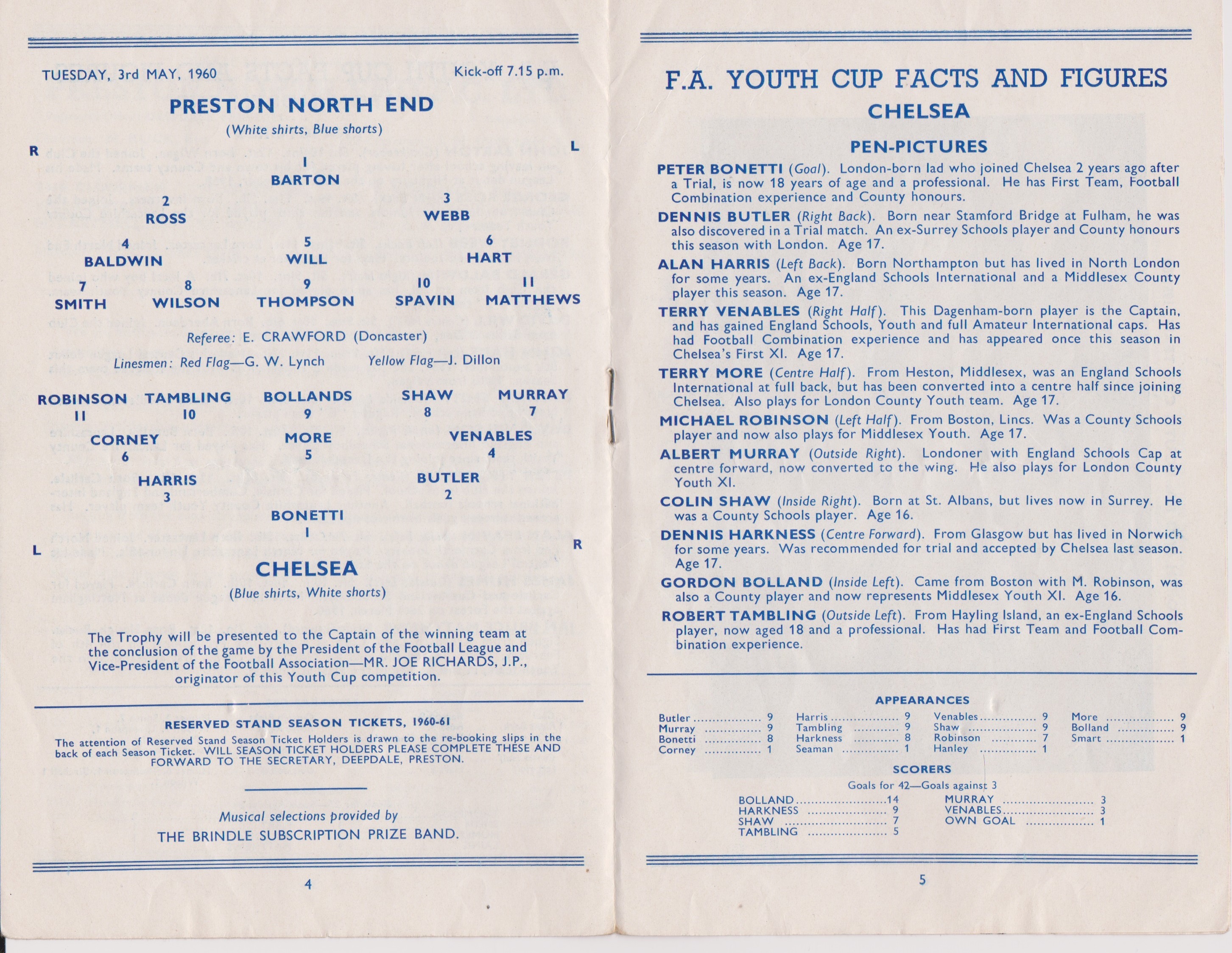 Preston North End v Chelsea FA Youth Cup Final May 3rd 1960. Name on front of the programme - Image 2 of 2