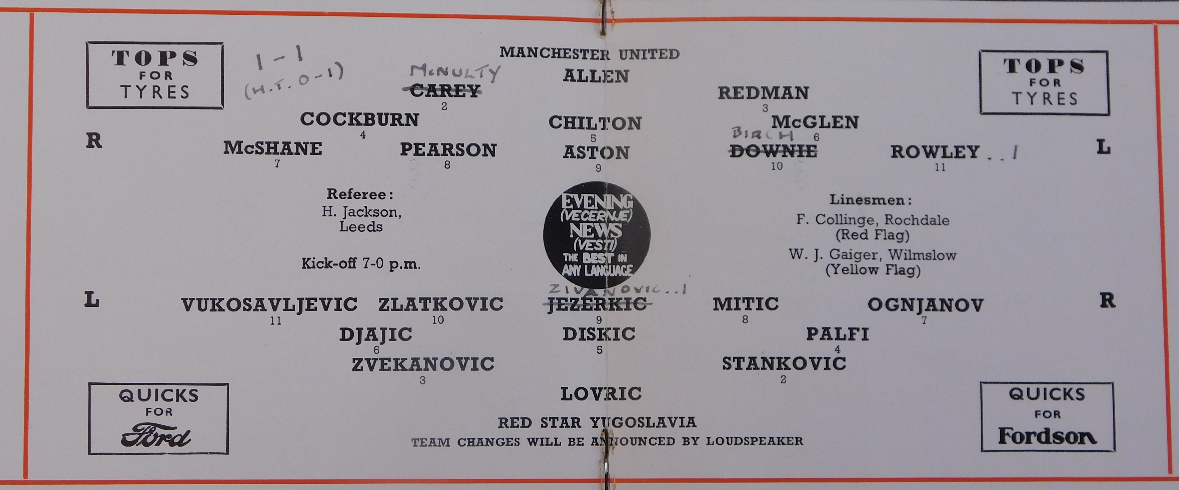 Programme Manchester United v Red Star Belgrade Festival of Britain match 12th May 1951. Score, - Bild 3 aus 5