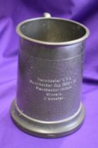 An engraved Central League Winners pewter mug presented to Colin Webster of Manchester United from