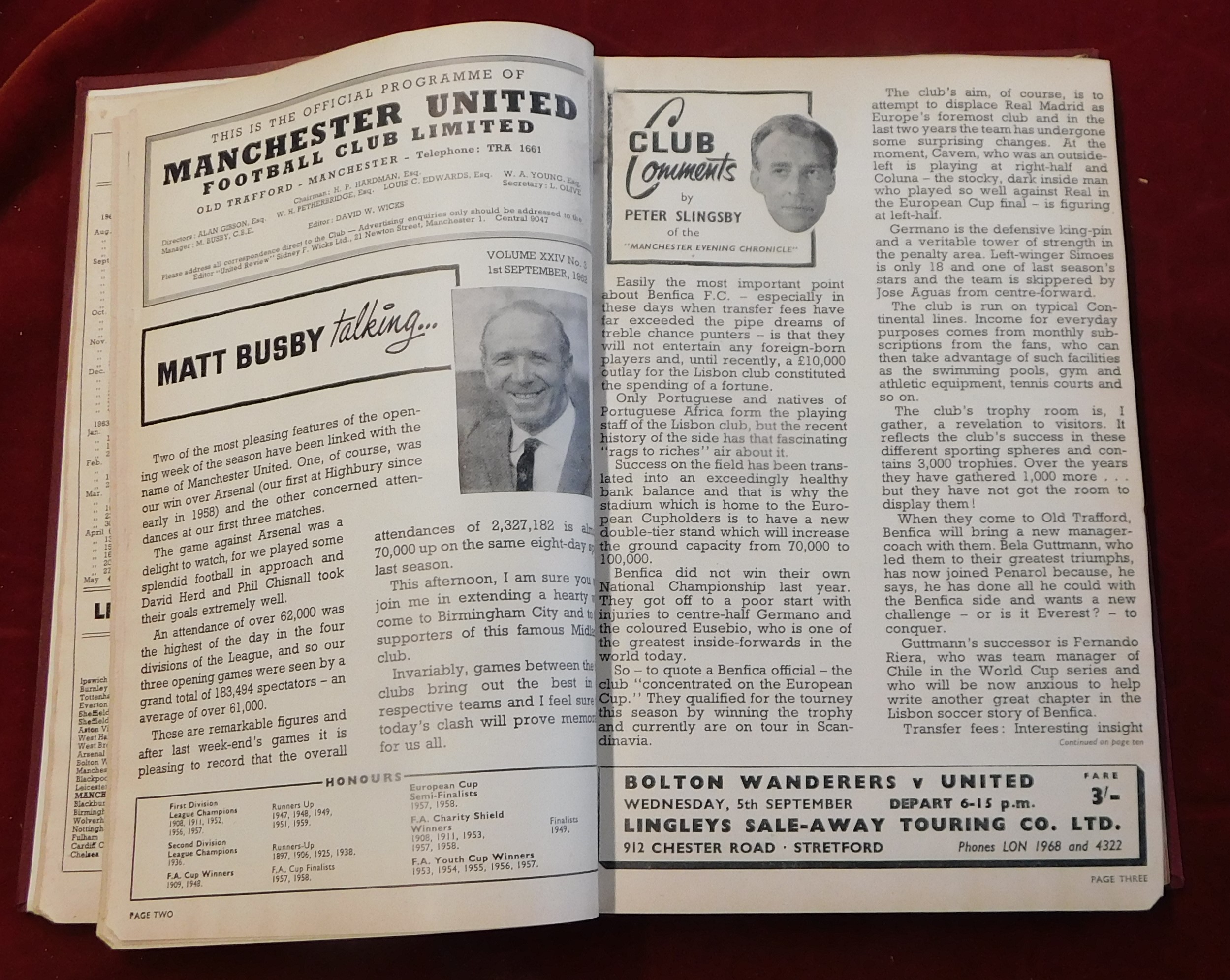 Manchester United Bound Volume from the 1962/63. Formerly the property of Sir Matt Busby sold by Sir