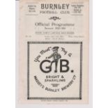 Programme Burnley v Oldham Athletic April 14th 1933. Ex Bound Volume. No writing. Generally good