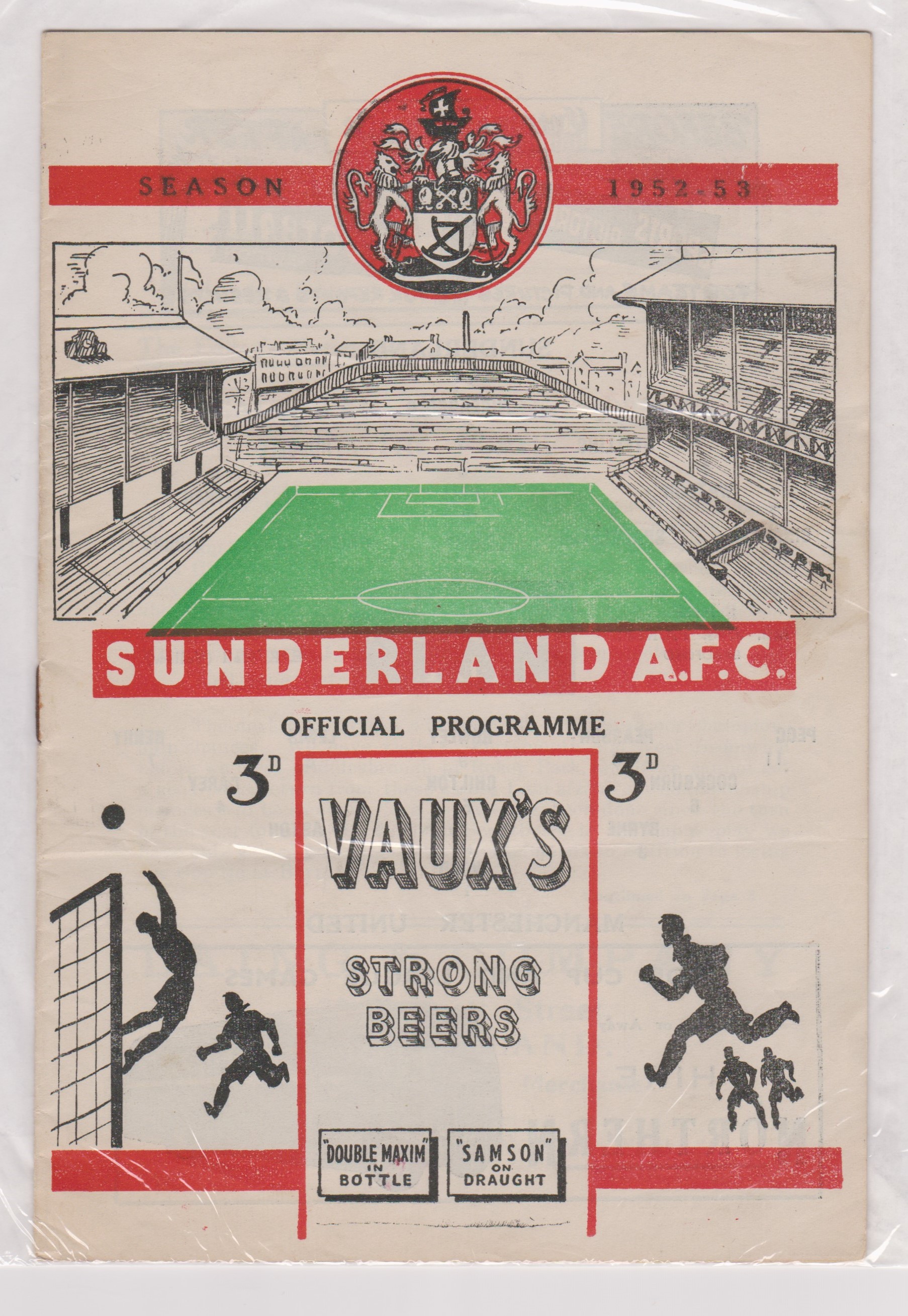 Programme Sunderland v Manchester United 18th February 1953. No writing. Piece missing on the back