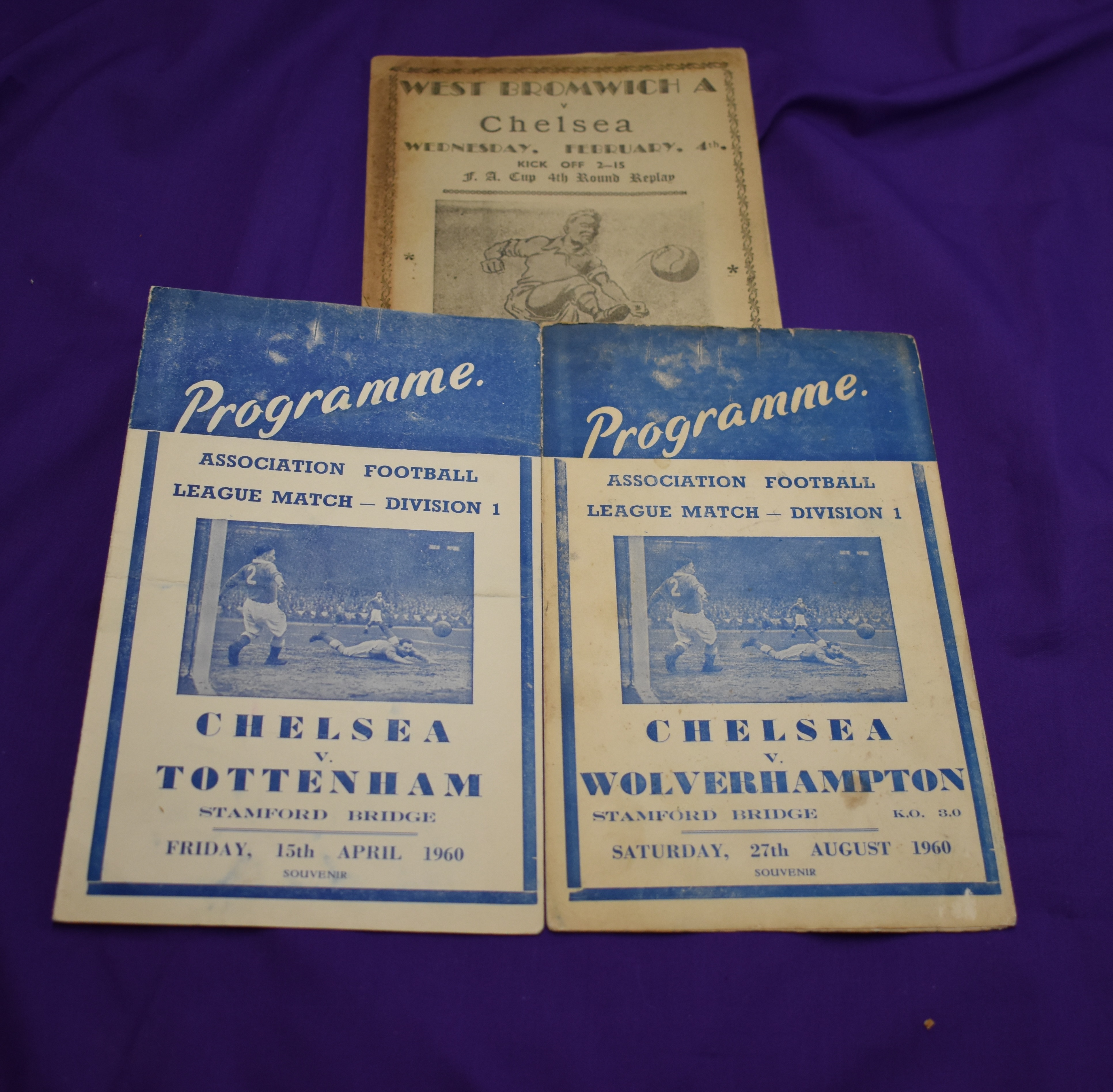 Pirate programmes 2 Chelsea homes v Tottenham Hotspur (score, scorers team changes) 1959/60 and