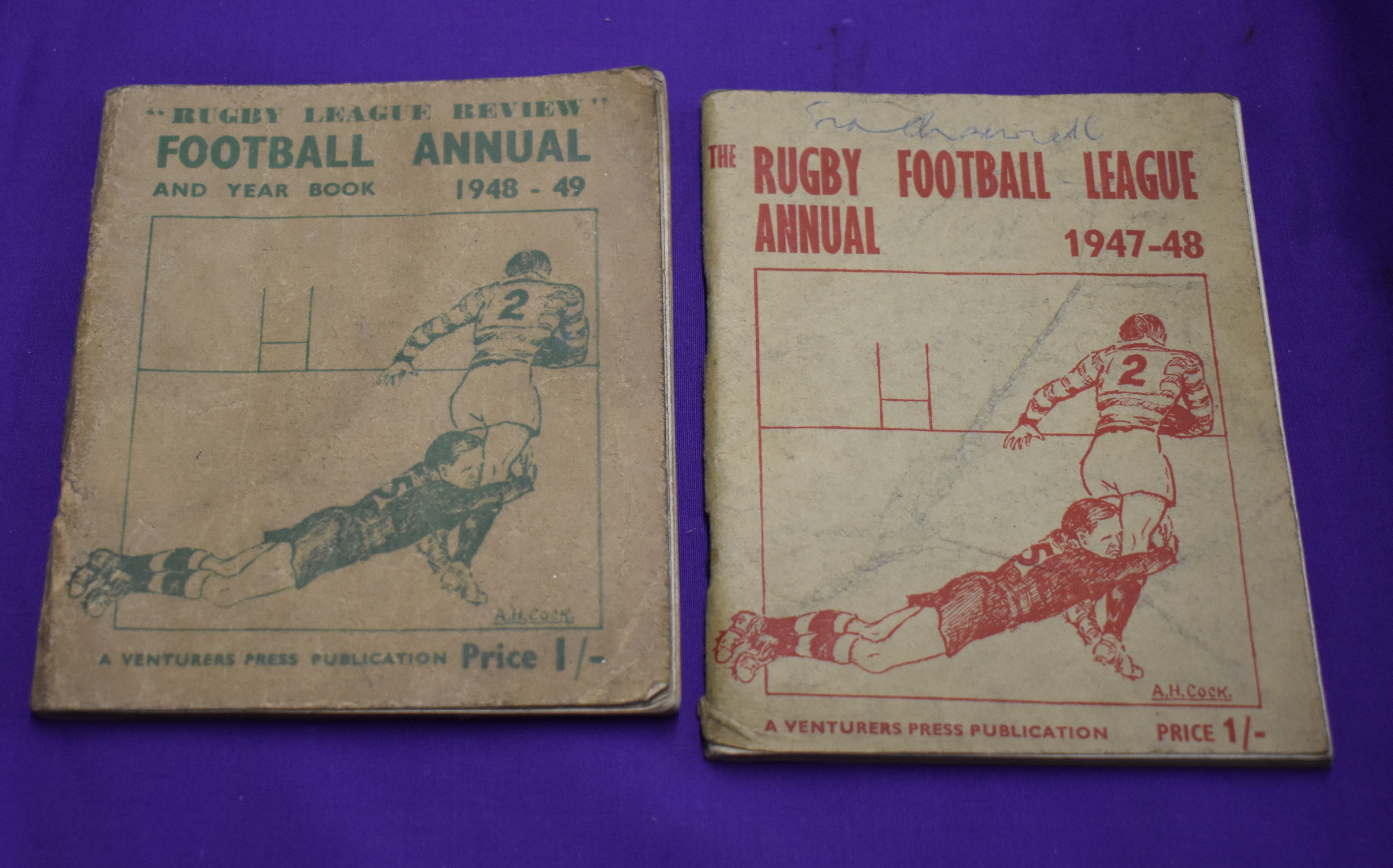 Rugby League Annuals 1947-48 and 1948-49, venturers publication very good, some rust to staples (2)