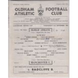 Single sheet programme Oldham Athletic v Manchester United Lancashire Senior Cup 1st Round 21st