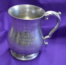 An engraved Pontins League Championship pewter goblet presented to John O'Kane from the 1993/94