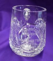 A beautiful engraved Waterford Crystal Glass tankard presented to a Manchester United player after