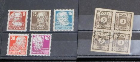 Germany 1946 Allied Occupation of East Saxony S.G. RE11 fine used 3pf Block of 4, and Germany 1948