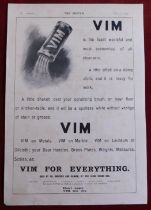 Advertising Print (1) Black-White print of 'Vim' for everything Oct 1904 good condition