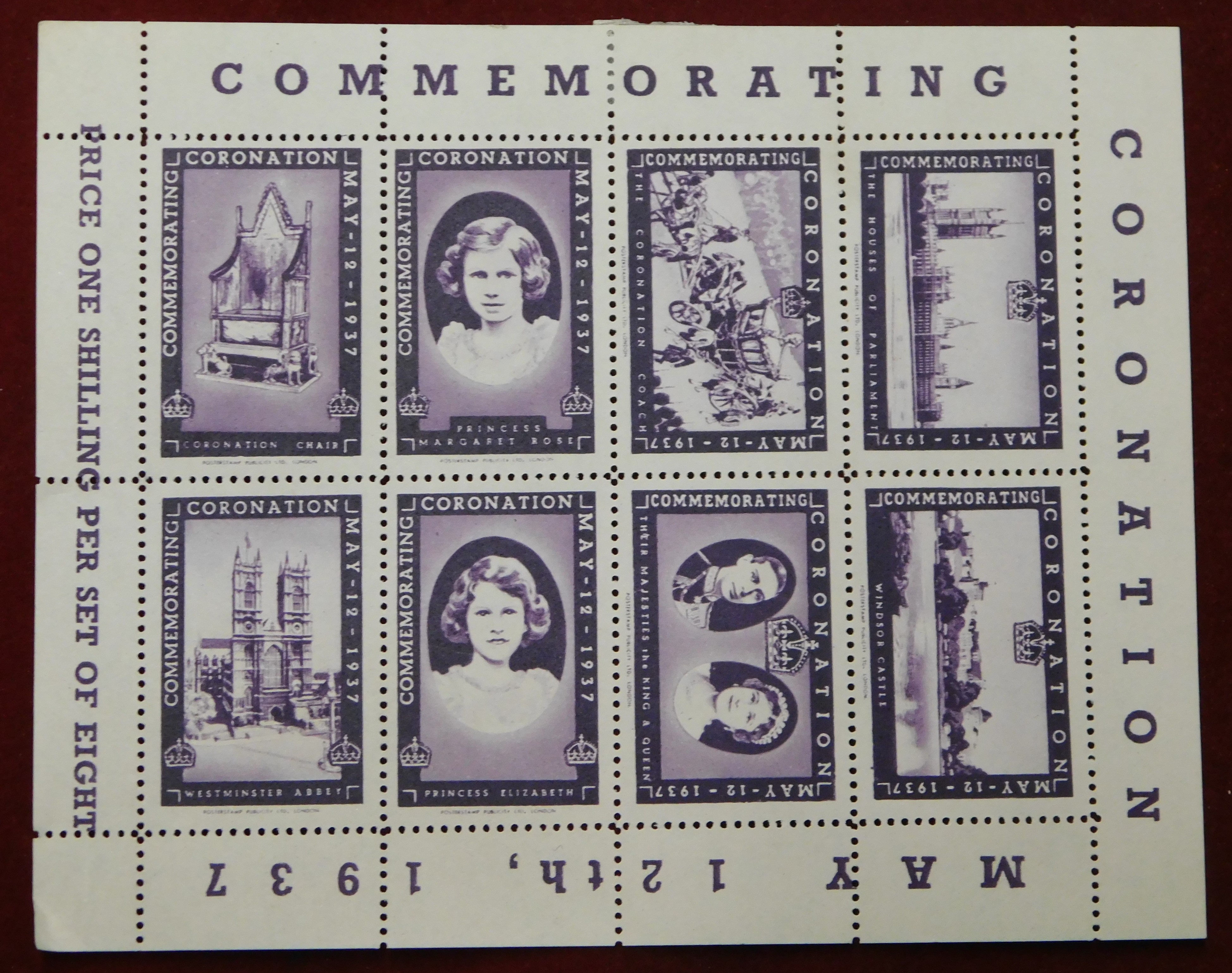 Great Britain 1937 u/m Coronation Souvenir sheetlets of 8 Cinderella's three in total 2x purple, - Image 3 of 3