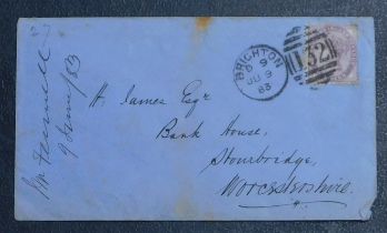 Great Britain 1883 envelope posted to Stowbridge cancelled 9.6.83 with a Brighton duplex cancel on