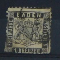 German States Baden 1862-1905 SG 27 used 1K black, edges trimmed. Cat value £25