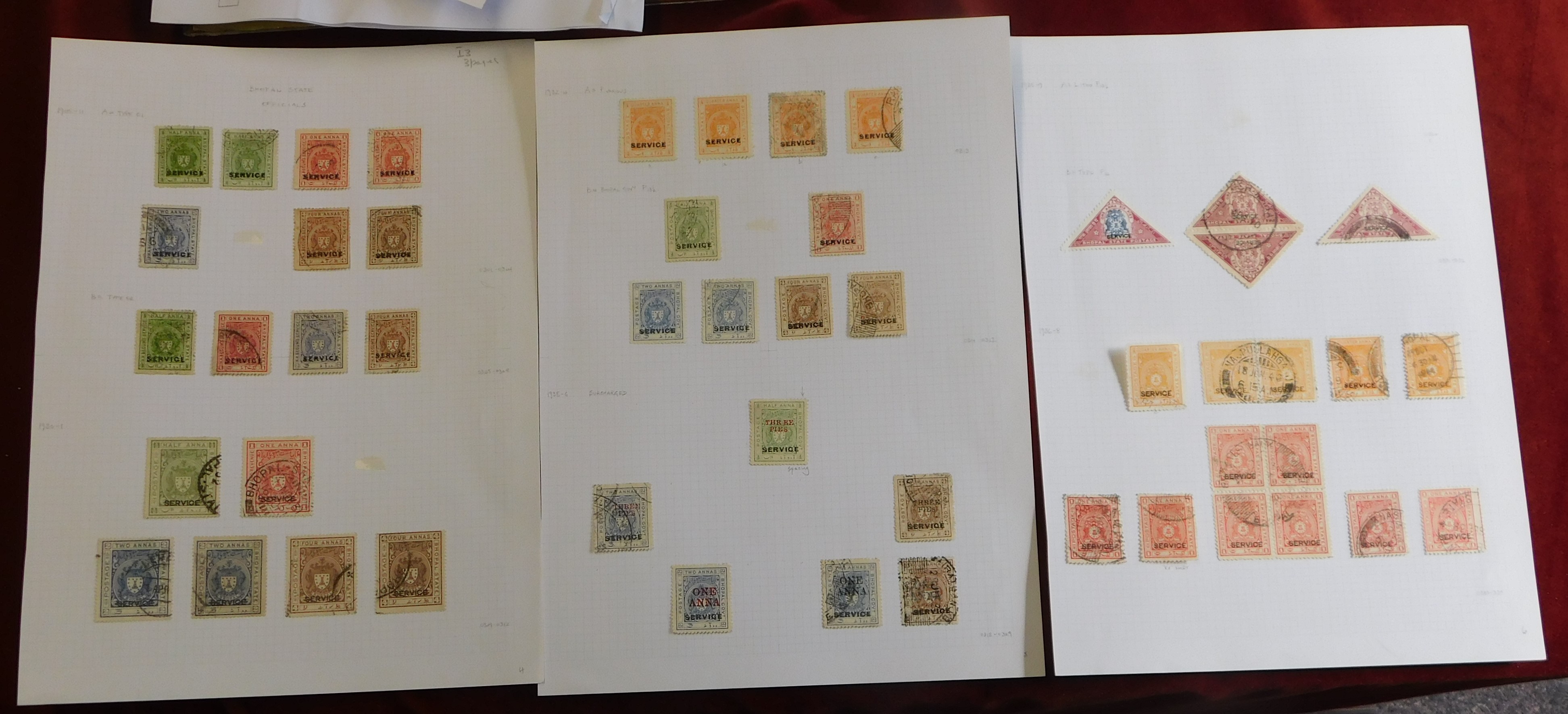 India (Bhopal State) Officials 1908-1938 mainly fine used on three album pages, includes
