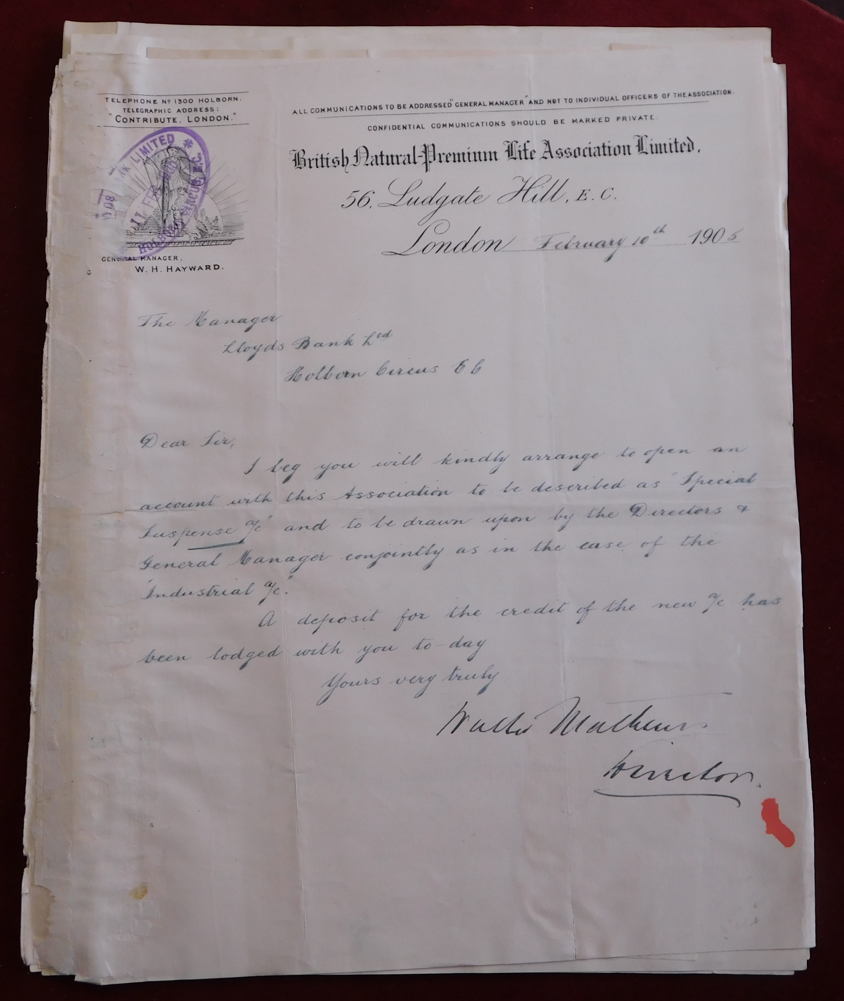 Insurance - 1901 British Natural Premium Life Insurance Association Limited. 1901 letter-headed