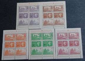 Great Britain 1940 stamp Centenary Exhibition Red Cross fund Cinderella sheetlet set of 5x6 stamps