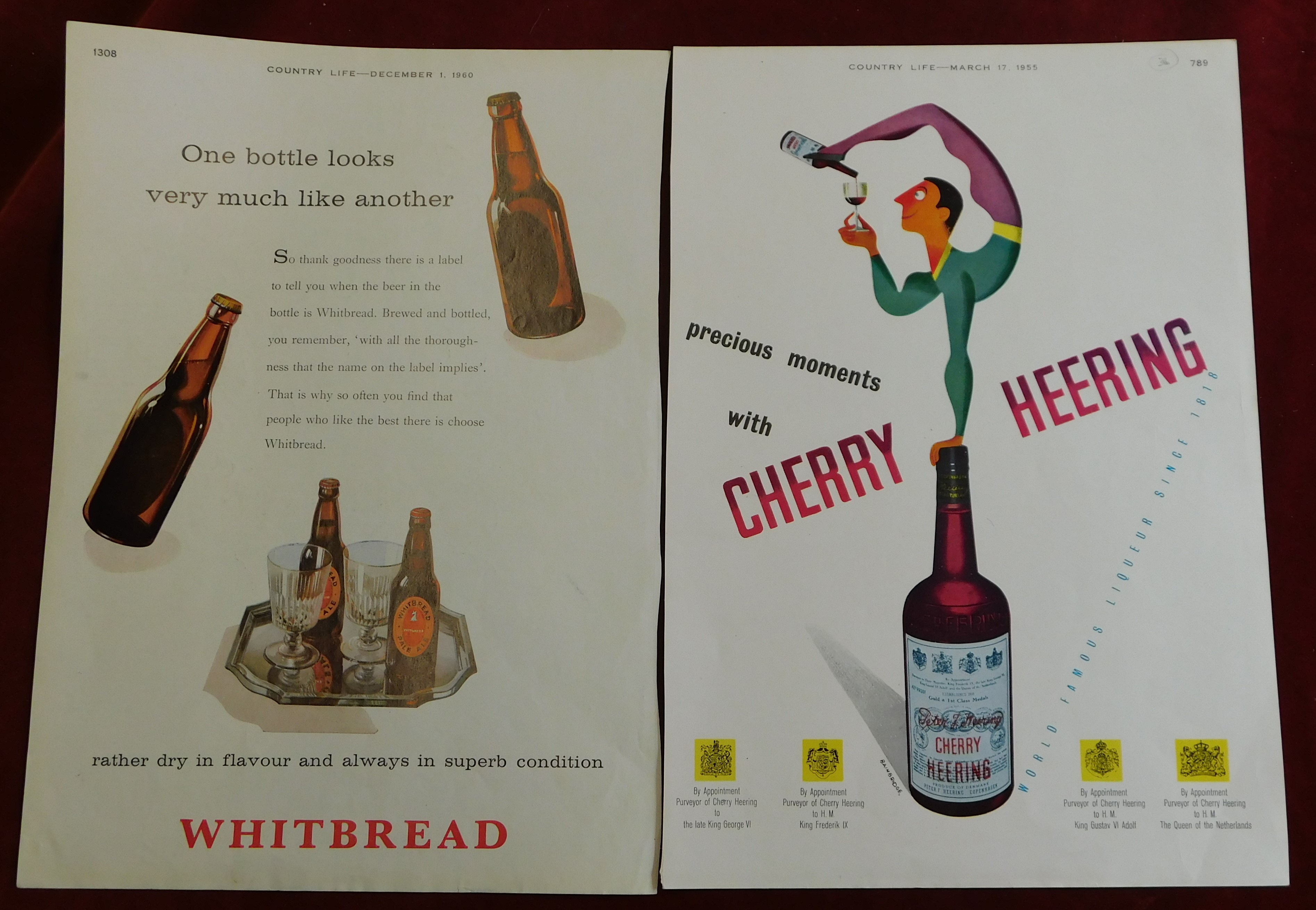 Advertising Prints (2) Drink Related, coloured, Precious Moments with Cherry Heering 1955, acrobat