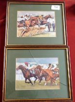 Framed Picture - 2 Horse Racing coloured glass cracked in one of them with no title measurements