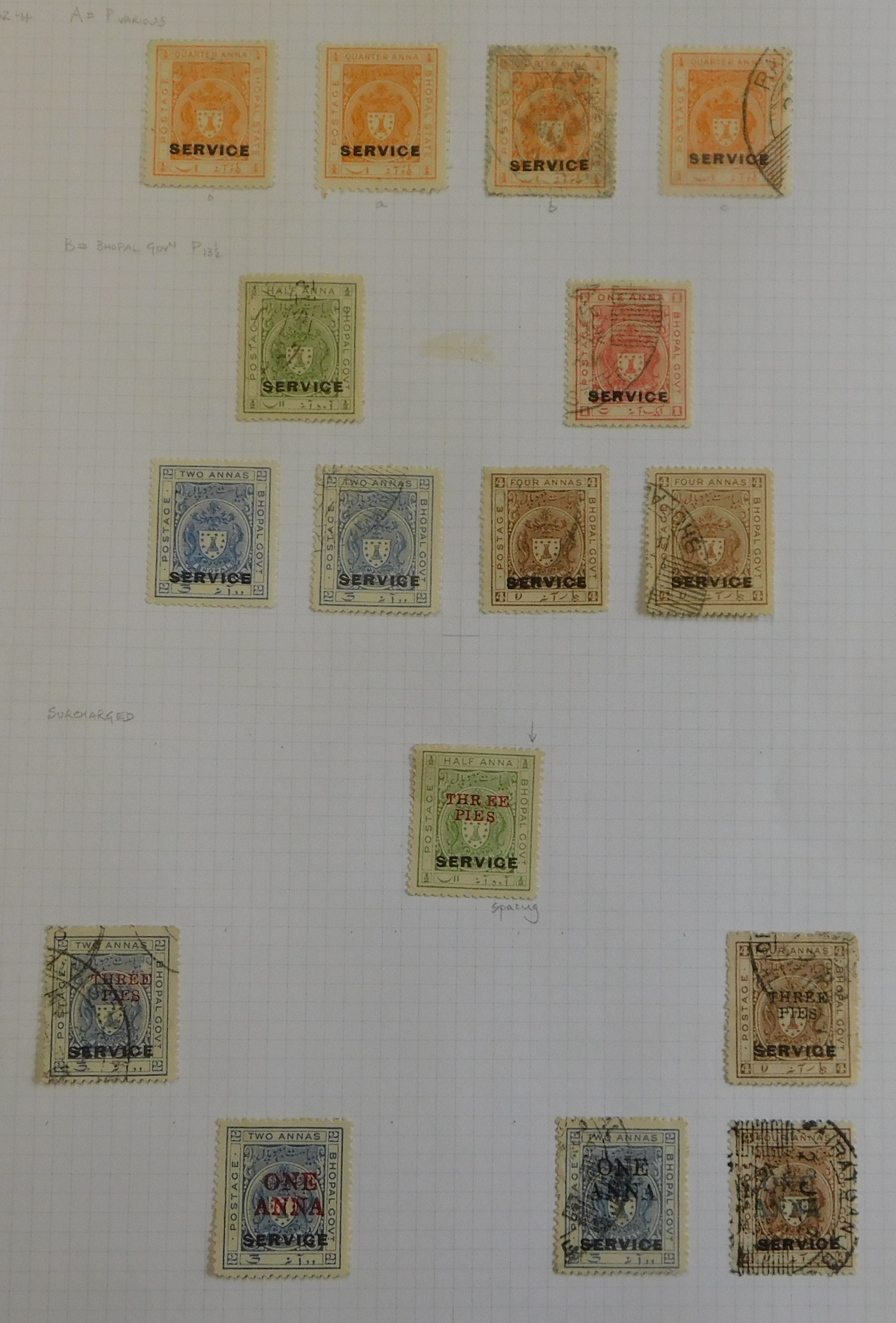 India (Bhopal State) Officials 1908-1938 mainly fine used on three album pages, includes - Bild 5 aus 6