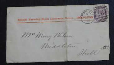 Great Britain 1888 Postal History EL Farming Stock Insurance Renewal Notice dated 28.9.1888,