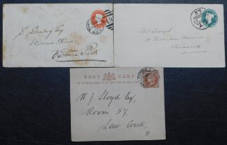 Great Britain 1895-1902 2x pre-paid 1/2d postal rate envelopes and pre-paid 1/2d Postcard all used.