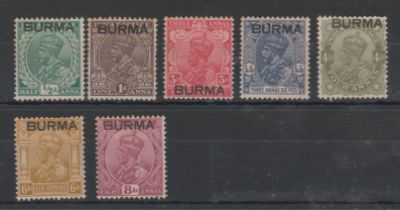 Burma 1937 George V optd SG 2-4, 7-11 m/m. Cat value £26.75