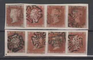 Great Britain 1841 1d red-brown used with black Maltese Cross. A good range of eight, mostly four