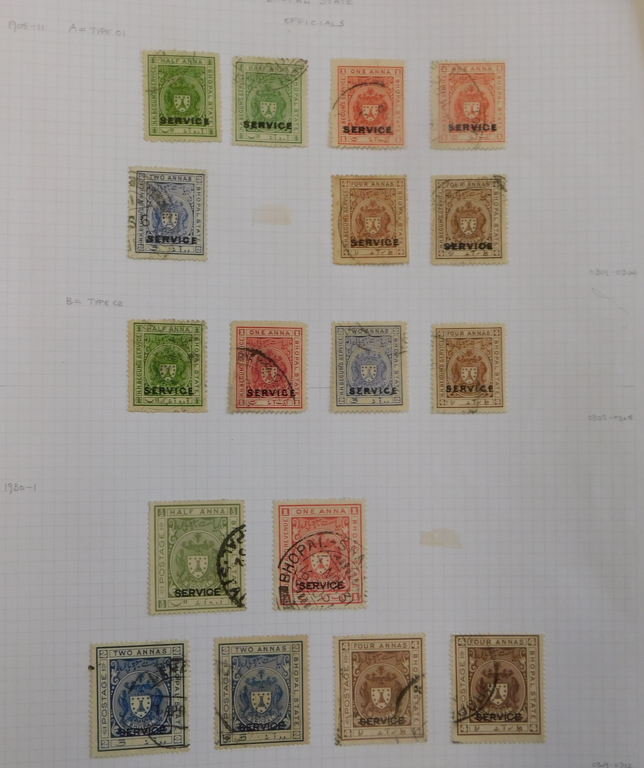 India (Bhopal State) Officials 1908-1938 mainly fine used on three album pages, includes - Bild 6 aus 6