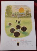 Print Guinness The Illustrated London News 1947 ' Would if l Could' bowling green scene excellent