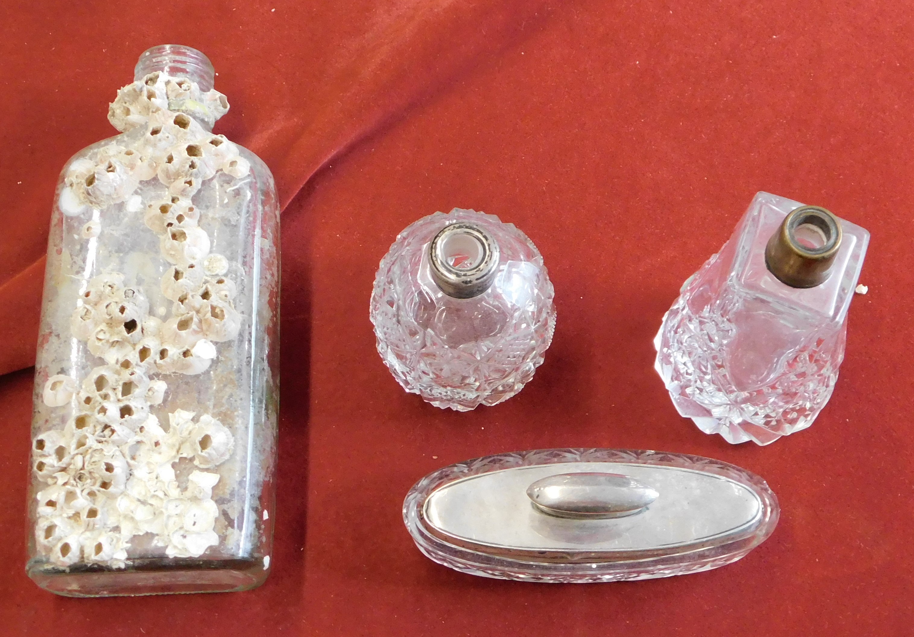 Vintage Glass bottles and dressing table articles, the bottles had at some point been submerged in - Image 5 of 5