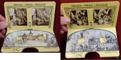 Stereographic risqué 1960s Postcards from Prague (2) made by Magicard Co., and produced by Jan Vit