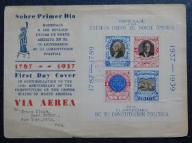 Guatemala 1938 FDC airmail envelope to Commemorate the 150th anniversary of the USA Constitution,