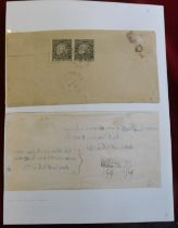 India (Cochin Anchal) 1924 letter (printed) with very fine pair 2 annas black SG 114