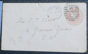 Great Britain 1874 pre-paid envelope posted within London cancelled 26.3.74 with a London W duplex